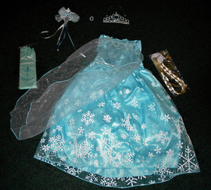Frozen Elsa uus komplekt- kleit+aksessuarid (104-110) (8 foto / 10)