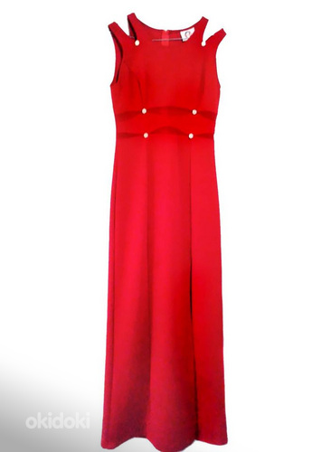 Красное длинное нарядное платье стрейч, S-M (фото #2)