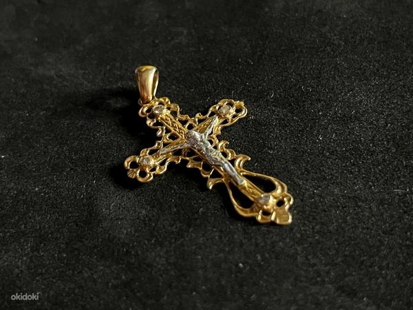 Золотой кресть с блиллиантом 585 проба (№K235) (фото #5)