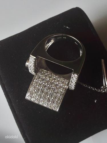 Золотое кольцо трансформер с бриллиантами и сапфирами 750 (фото #3)