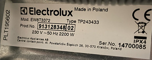 Pesumasin Electrolux EW8T3372 varuosadeks (1 foto / 1)