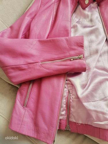 Кожаная розовая кожаная куртка высокого качества, кожаная ку (фото #6)