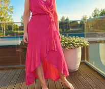 Розовое воздушное платье хай-лоу, L