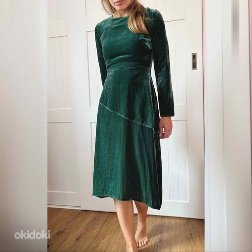 Высококачественное зеленое бархатное платье maje, платье мид (фото #2)