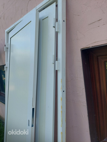 Дверь с белой металлической рамой. Содержание древесины. (фото #2)