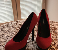 Женские бархатные красно-черные туфли №38
