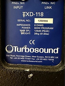 2tk Turbosound TXD-118 18In Subwoofer 600W @ 8 Ohms (4 foto / 4)