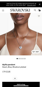 Swarovski, Idyllia pendant Heart, Blue, Rhodium plated UUS (4 foto / 4)