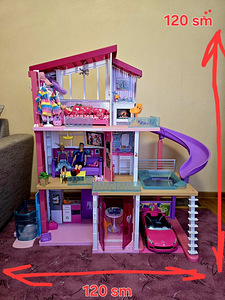Barbie maja autoga,mööbliga ja nukkudega. (1 foto / 1)