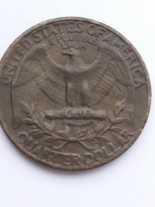 Квотер США 1965 г с изображением Д. Вашингтона. (2 фото из 9)