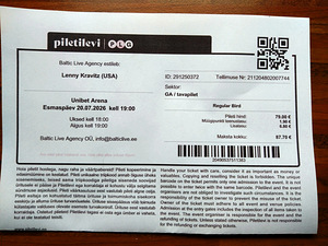 Lenny Kravitz kontserdi pilet (1 foto / 1)