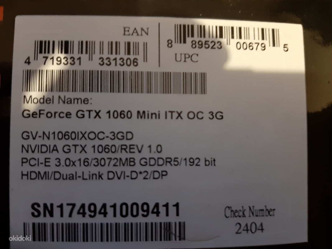 Gigabyte Gtx 1060 Mini iTX OC 3gb (foto #1)
