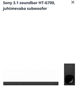 Sony 3.1 soundbar HT-G700, juhtmevaba subwoofer (4 foto / 6)