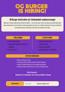 OG Burger otsib kahte uut tiimikaaslast osakoormusega!