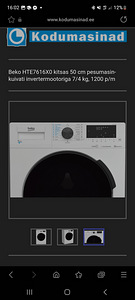 Beko HTE7616X0 kitsas 50 cm pesumasin-kuivati (1 foto / 3)