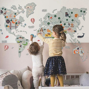 Пробковая стена карта | Детская карта мира синяя, 150x90