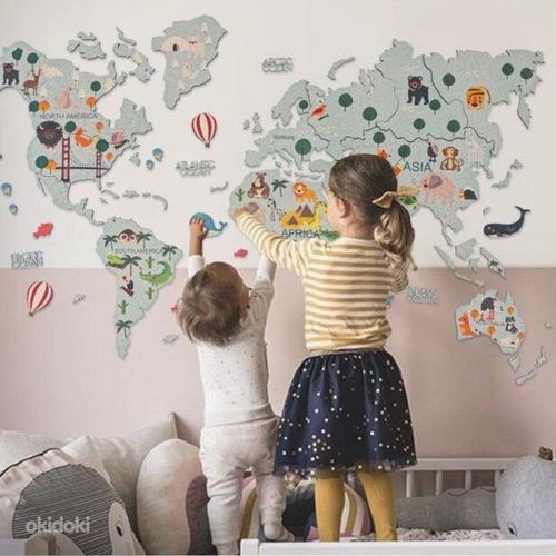 Пробковая стена карта | Детская карта мира синяя, 150x90 (фото #1)