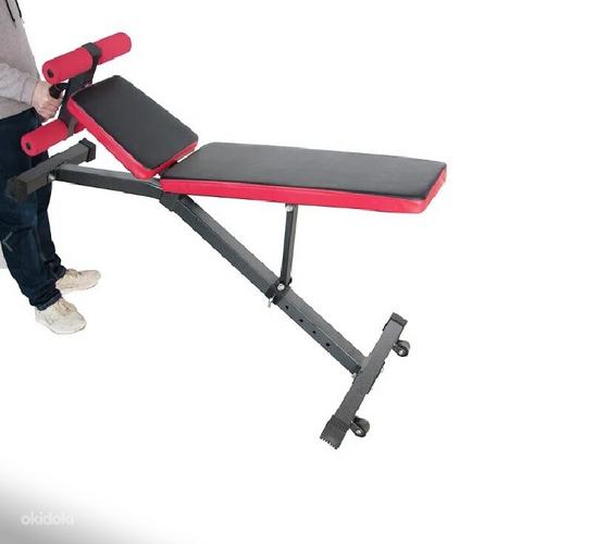 Регулируемая скамья для тренировки мышц живота, черно-красная (фото #3)