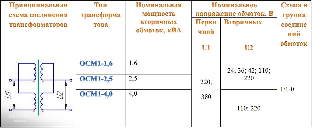 Трансформатор осм1 схема подключения