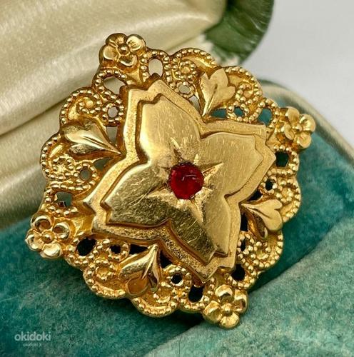 Vers 1920 - 18 kt. Yellow gold - Brooch - Ruby Verneuil (nuotrauka #2)