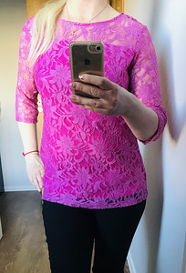 Розовая кружевная блузка xl