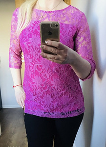 Розовая блузка из кружевного материала xl