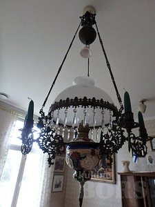 Майоликовый большой потолочный светильник (масло и свечи) с подъемным механизмом