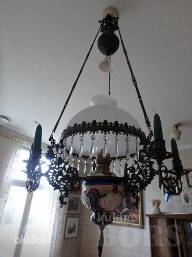 Майоликовый большой потолочный светильник (масло и свечи) с подъемным механизмом (фото #1)