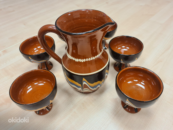 Набор глиняной посуды советской эпохи, 7 предметов - в хорошем состоянии. (фото #3)