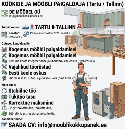 KÖÖKIDE VÕI MÖÖBLI PAIGALDUSSPETSIALIST (TARTU VÕI TALLINN)