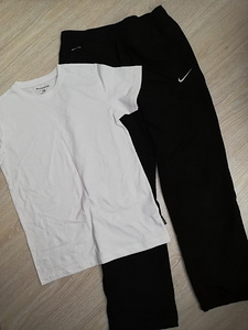 Valge T-särk ja Nike püksid poisile, kõrgus 136-147.