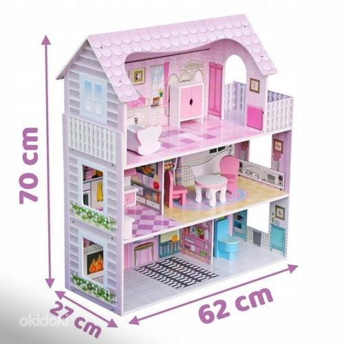 Деревянный кукольный домик - вилла, 3 этажа и высота 70 см. (фото #3)