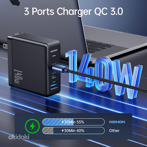 Быстрая зарядкa NOHON USB-C Fast Charger Adapter:140W PD3.0 (фото #2)