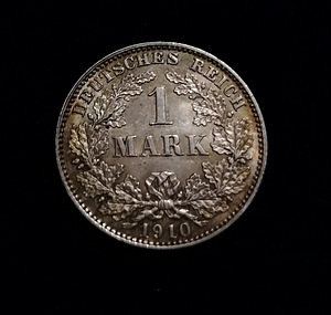Немецкая 1 марка 1910 г. оригинальное серебро