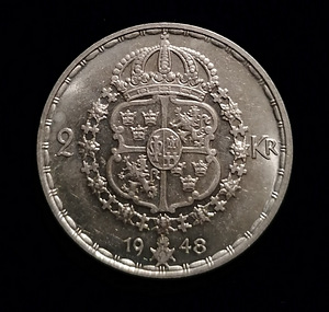 Rootsi hõbe 2 kronor 1948 originaal. (1 foto / 2)