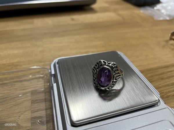 Серебряное кольцо с фиолетовым камнем, проба 916 (фото #2)