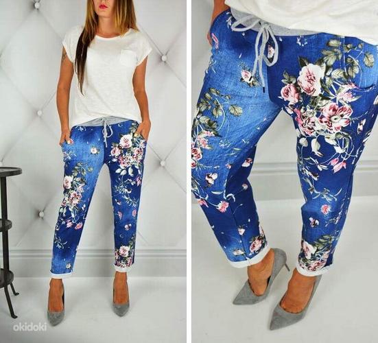Повседневные брюки с цветочным принтом, 100% хлопок (фото #1)