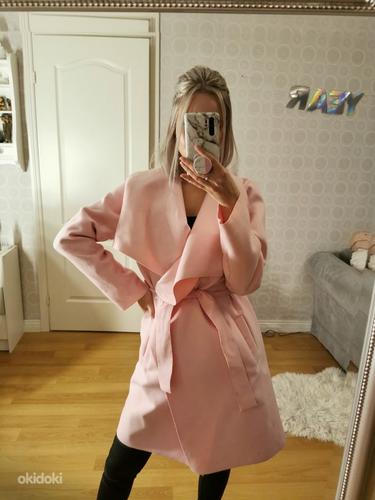 Светло-розовое мягкое пальто xs-m (фото #2)