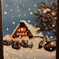 В деревне - Зимний домик акрил холст на деревянной основе A4 (фото #1)