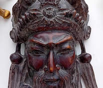 Винтажная азиатская деревянная маска божества императора