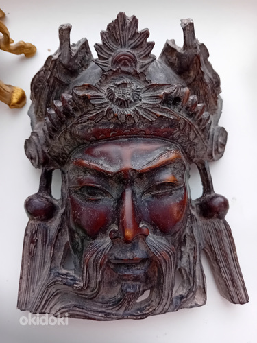 Vintage Aasia puidust keisri jumaluse mask (foto #1)