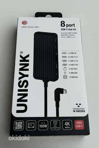 Unisynk 8 Port USB-C Hub V2 , Black (фото #3)