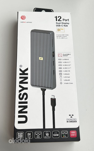 Unisynk 12 Port Dual Display USB-C Hub 8K Pro , Grey (foto #7)