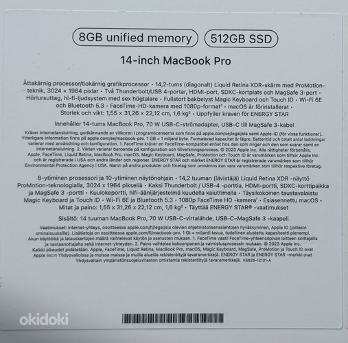 Apple MacBook Pro 14 (2023) M3 8C/10C 8 GB 512 GB SWE (foto #2)