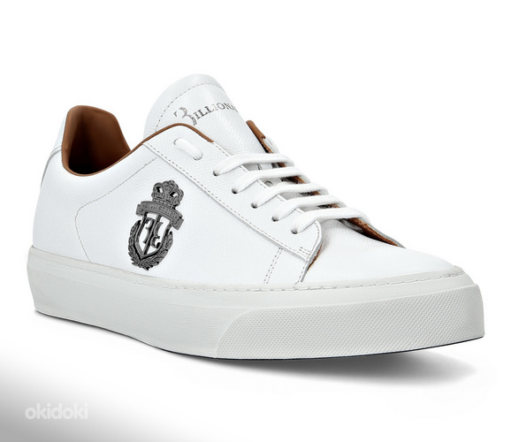 Billionaire Leather Lo-Top Sneakers Crest , White