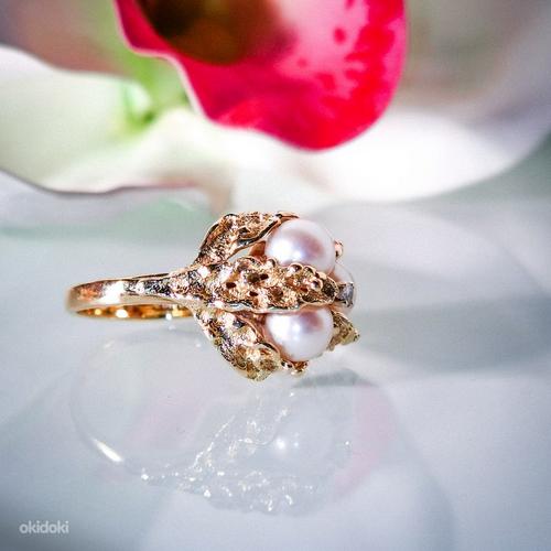Золотое кольцо с бриллиантом и жемчугом (фото #5)