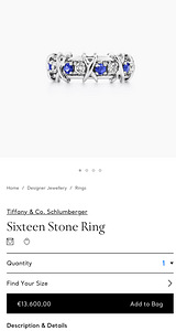 Valgest kullast sõrmus Tiffany & Co.™ siniste safiiridega (2 foto / 6)