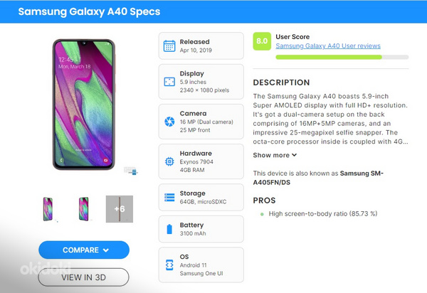 Müüa heas korras Samsung A40(A405f), 4/64GB (foto #6)