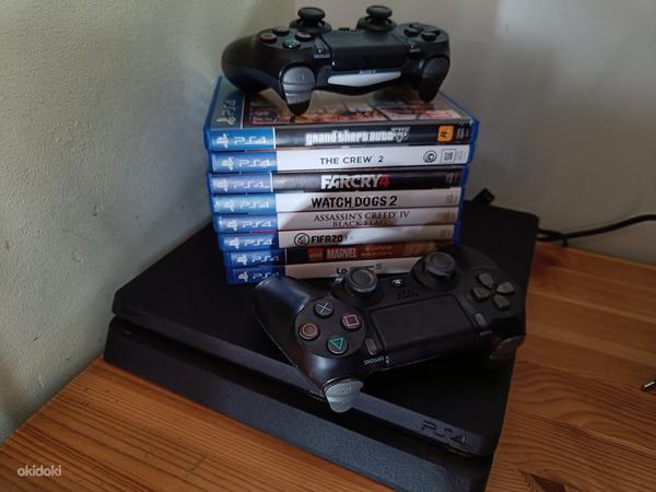Sony PlayStation 4 slim 1TB + 8 mängu + 2 mängupulti (foto #1)
