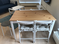 IKEA Dining Table with 4 chairs, round bench and cushions